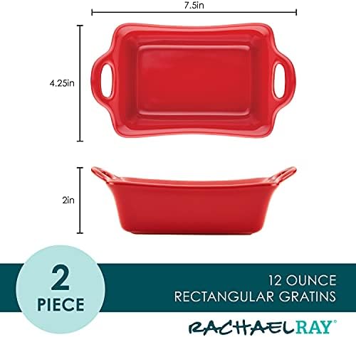 Rachael Ray Solid Glaze Ceramics Au Gratin Bakeware/Baker Set, Rectangular, 2 Piece, Red