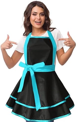 Violet Mist Cute Lovely Retro Aprons for Women Girls Ladies Sexy Vintage Aprons Black Blue Vintage 50s Apron Halloween Christmas Apron Cooking Kitchen Ruffle Apron for Housewife Waitress Mother's Gift