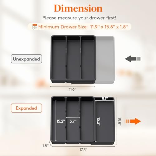 Lifewit Utensil Organizer for Kitchen Drawer, Expandable Cooking Tray