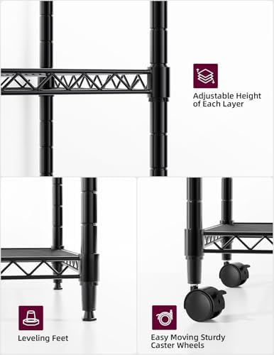 Simple Deluxe Heavy Duty 5-Shelf Storage Shelving Unit, 1250lbs Loading Capacity, 29.92" D x 13.98" W x 61.09" H, Black, 2 Pack