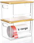 Trash Bag Dispenser 2-Pack, Stackable Trash Bag Holder with Bamboo Lid – Clear Plastic Garbage Bag Organizer for 13/30/33 Gal Bags, Space-Saving Under Sink Organizer for Kitchen, Laundry, Pantry