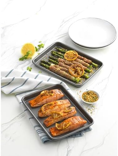 GoodCook Everyday Toaster Oven Mini Baking Sheets Set of 2 Set of 2 Heavy-Gauge Steel Baking Pans with Scratch-Resistant Nonstick, 9 x 6.2-Inch, Gray