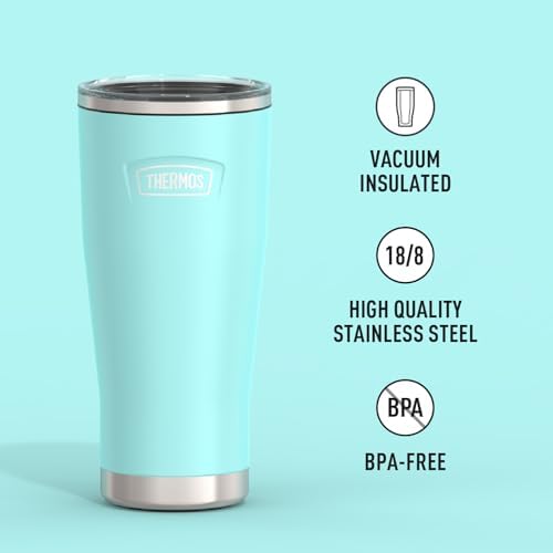 THERMOS Icon Series 24oz Stainless Steel Tumbler with Slide Lock Lid, Leakproof, Fits Cupholder, Dishwasher Safe, Griptec™ Non‑Slip Base, Keeps Drinks Hot 6 Hrs/Cold 22 Hrs, Sea Green
