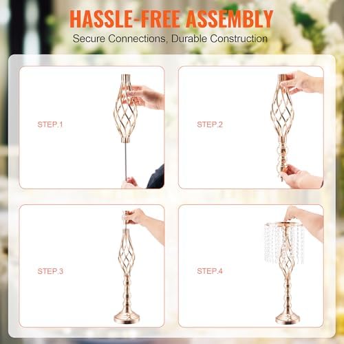 VEVOR 10PCS 55cm/21.65” Tall Crystal Wedding Flower Stand, Metal Wedding Centerpiece Vase, Gold Flower Holders Floral Display Rack for Tables Wedding Dinner Party, Ceremony Birthday Event Decor