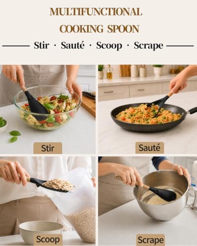 Astercook Cooking Spoon, 2 Pack, Nonstick Safe Silicone Spoonula Spatula