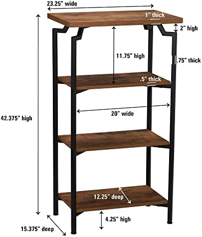 Household Essentials Rustic Hickory Wood & Black Iron Four-Tier Bookshelf