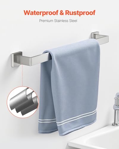 VEVOR Brushed Nickel Bathroom Hardware Set, 5 Pieces Bathroom Accessories Set, Stainless Steel 24 inch Towel Bar, Towel Rack, 2 Robe Towel Hooks, Toilet Paper Holder for Bath Room, Wall Mounted