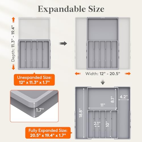 Lifewit Expandable Silverware Drawer Organizer, Utensil Tray for Kitchen