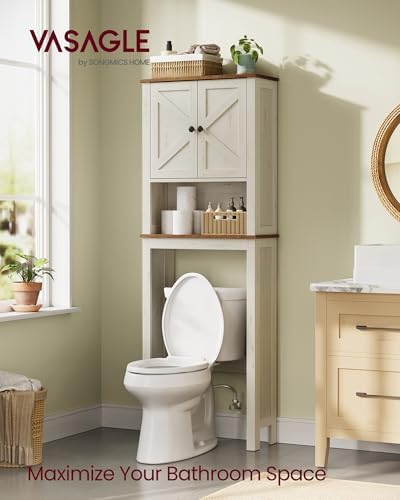 VASAGLE Over the Toilet Storage Cabinet, Doors, Adjustable Shelves, 23.6''W