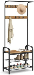 VASAGLE Coat Rack, Hall Tree with Shoe Bench for Entryway, Entryway Bench with Coat Rack, 4-in-1, with 9 Removable Hooks, a Hanging Rod, 13.3 x 28.3 x 72.1 Inches, Rustic Walnut and Black UHSR040B41