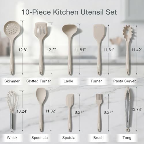 Vayvnt Silicone Kitchen Utensils Set, 10PCS Heat Resistant Utensils, Khaki