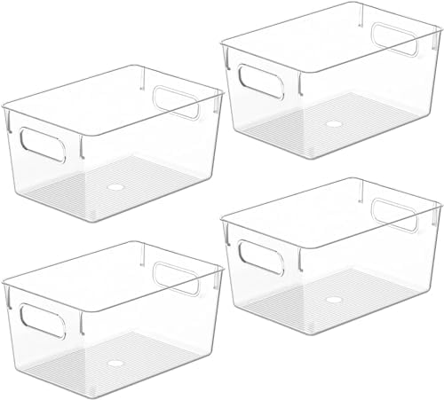 Clear Plastic Storage Bins, Pantry Organizers and Storage Containers Fridge Organizer Bins Kitchen Cabinet Organizer for Organizing Home, Bathroom, Freezer, Refrigerator. (10 x 7.3 x 5)