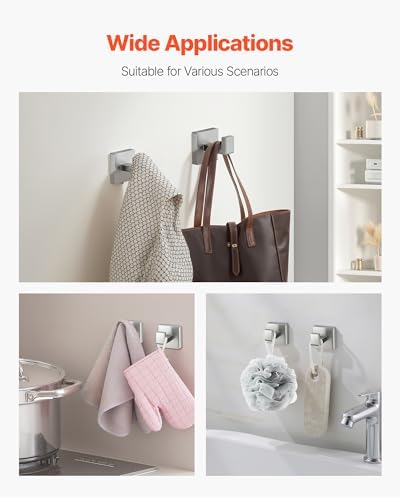 VEVOR Brushed Nickel Bathroom Hardware Set, 5 Pieces Bathroom Accessories Set, Stainless Steel 24 inch Towel Bar, Towel Rack, 2 Robe Towel Hooks, Toilet Paper Holder for Bath Room, Wall Mounted