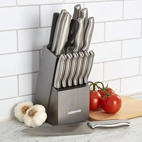 Farberware 15-Piece Kitchen Knife Block Set, Stainless Steel