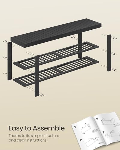 SONGMICS Shoe Rack Bench, 3-Tier Bamboo Entryway Bench, 43 Inches Width