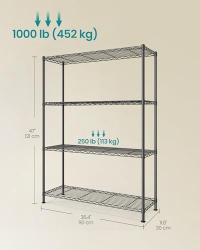 SONGMICS 4-Tier Bathroom Shelf, Storage Rack for Small Space