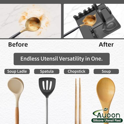 AUOON Silicone Utensil Rest with Lid Holder, Large, Gray