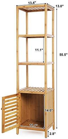 SONGMICS Bamboo Bathroom Shelf, 4-Tier Storage Cabinet