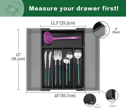 Utoplike Bamboo Silverware Drawer Organizer, Black Kitchen Utensils Tray