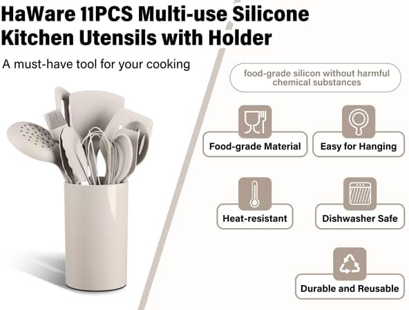 HaWare 11PCS Silicone Cooking Utensils Set, Kitchen Utensils with Holder
