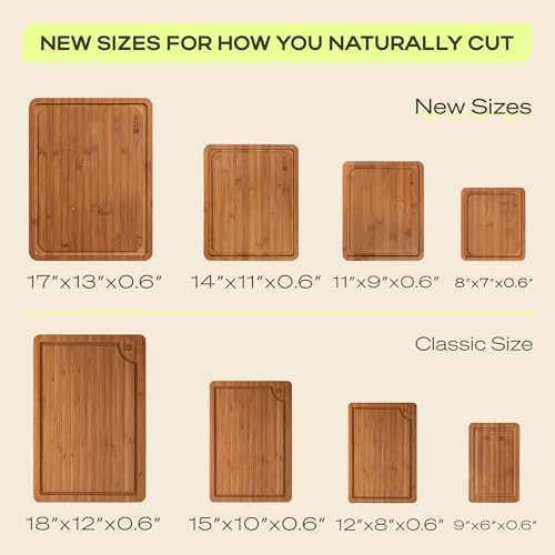 ROYAL CRAFT WOOD Wooden Cutting Boards for Kitchen Meal Prep & Serving - Bamboo Non Toxic Cutting Board Set with Deep Juice Groove Side Handles - Charcuterie & Chopping Butcher Block for Meat (4 Pcs)