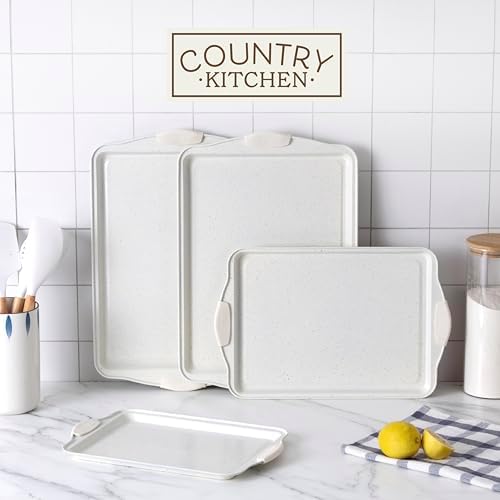 Country Kitchen Nonstick Stackable Bakeware Set - Heavy Duty, Durable, Easy Release Baking Set, Cream, 4 Pcs