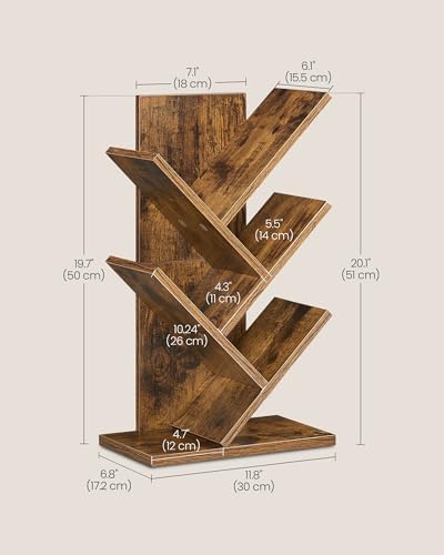 VASAGLE Tree Bookshelf, 5 Tiers, 11.8 x 6.8 x 20.1 Inches