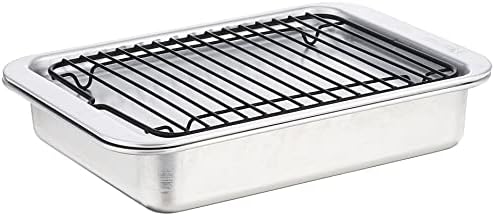 Nordic Ware Naturals 3 Piece Compact Pan Set, Toaster Oven, Counter Ovens, Air Fryer and Broiler Safe, Size for 1-2 Portions - Includes Baking Sheet, Broiling Rack and Rectangular Pan