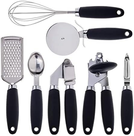COOK WITH COLOR Kitchen Gadget Set Stainless Steel Utensils with Soft Touch Handles, 7 Pieces, Stainless Steel Black