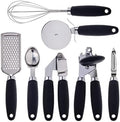 COOK WITH COLOR Kitchen Gadget Set Stainless Steel Utensils with Soft Touch Handles, 7 Pieces, Stainless Steel Black