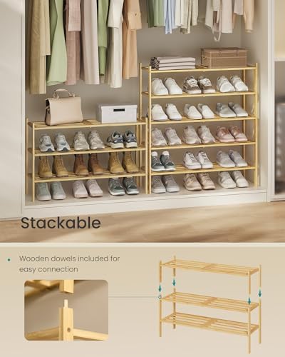 SONGMICS Bamboo Shoe Rack, 2-Tier Stackable Shoe Organizer, for 9-12 Pairs