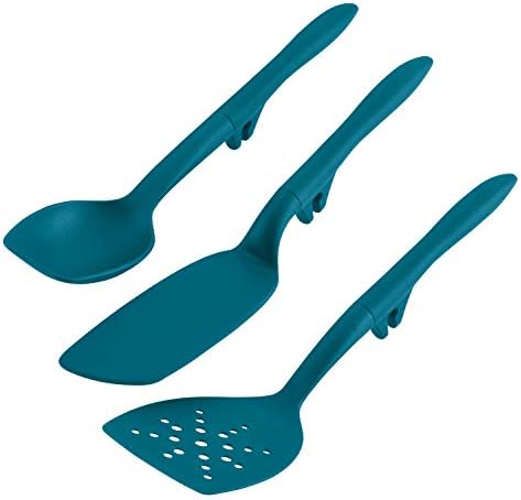Rachael Ray Tools and Gadgets Spoon, Slotted and Solid Turners Set/ Cooking Utensils - 3 Piece, Teal Blue