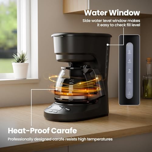 Kismile 5-Cup Drip Coffee Maker, LED Display, Timer,Anti-Drip & Shut-Off