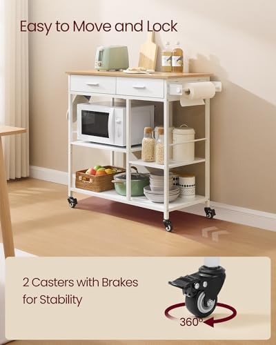 VASAGLE Kitchen Island Cart with Storage, 2 Drawers, Towel Rack