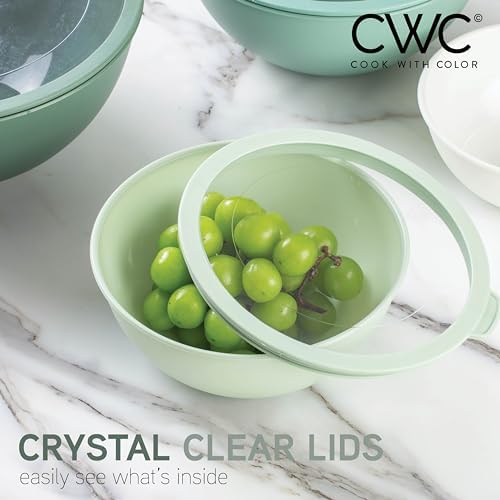 COOK WITH COLOR Mixing Bowls with Lids - 12 Piece Plastic Nesting Bowls Set includes 6 Prep Bowls and 6 Lids, Microwave Safe Mixing Bowl Set, Sage Tritan Lid