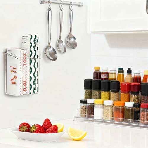 vacane 2-Pack Adhesive Cabinet Door Organizer, Transparent Plastic Storage Bins for Kitchen Bathroom Office, No Drill Hanging Basket, Space Saving Removable Holder-S