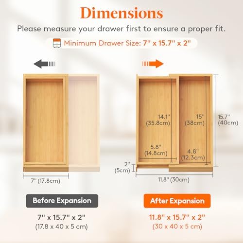 Lifewit Bamboo Utensil Organizer for Kitchen Drawer, Cooking Utensil Tray