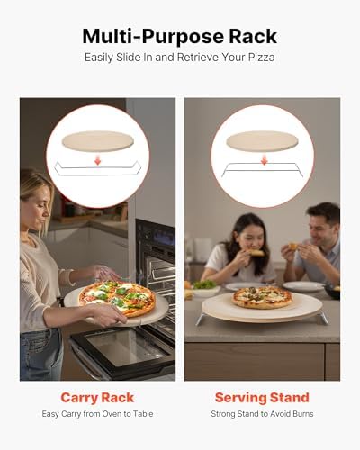 VEVOR Pizza Stone, 16 in Round Pizza Stone, 0.67" Thick Extra Large Baking-Stone with Rack Stand, 1450℉ Heat-Resistant Cooking Stones, for Kitchen Oven, Baking Pizzas, BBQ Grill