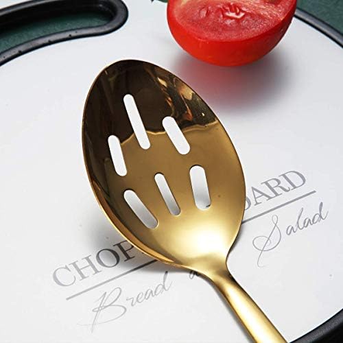 Gold Cooking Spoon, Berglander Stainless Steel Slotted Spoon Titanium Gold Plating, Kitchen Serving Basting Spoon For Cooking, Dishwasher Safe, Easy to Clean