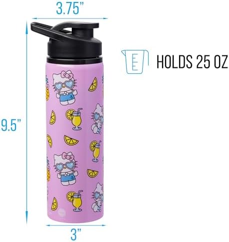 Silver Buffalo Hello Kitty Summer Style, Stainless Steel Water Bottle, 25oz