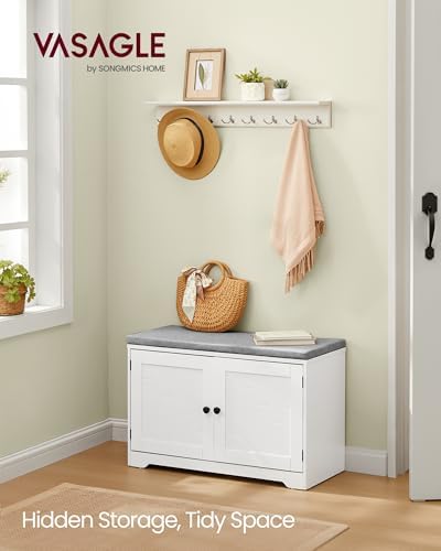 VASAGLE 3-Tier Shoe Storage Bench with Cushion, 14 x 31.9 x 20.7 Inches