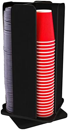 Restaurantware Restpresso 9 x 18 Inch Coffee Cup and Lid Organizer 1 Revolving Cup and Lid Holder - 4 Section Countertop Black Bamboo Cup and Lid Dispenser For Restaurants Homes or Offices