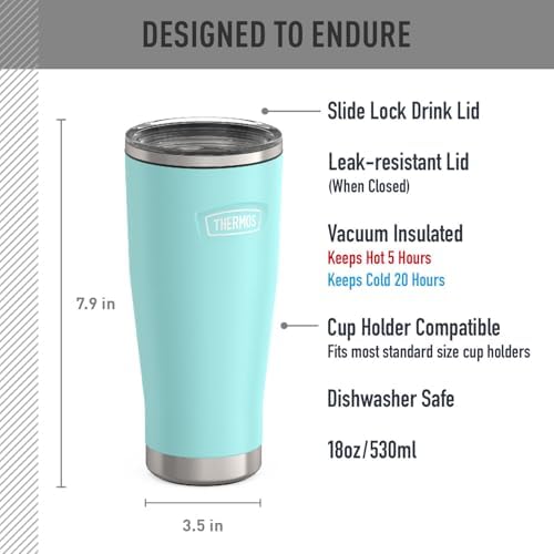 THERMOS ICON SERIES, Stainless Steel Tumbler with Slide Lock, 18 Ounce, Sea Green
