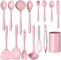 Homikit 15-Piece Kitchen Utensil Set, Pink Silicone Utensils with Holder