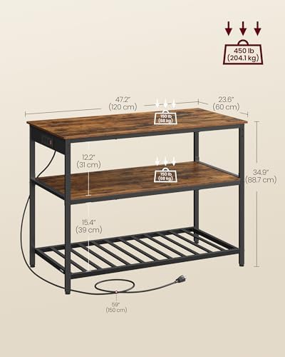 VASAGLE Kitchen Island with 3 Shelves, Storage Cabinet, Steel Structure