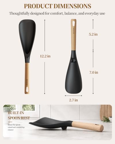 Astercook Cooking Spoon, 2 Pack, Nonstick Safe Silicone Spatula
