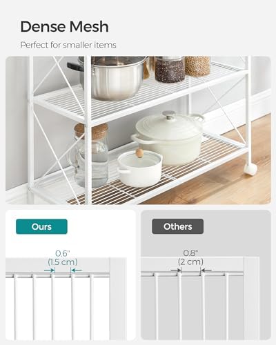SONGMICS 3-Tier Steel Storage Rack with Wheels, Mesh Shelving Unit