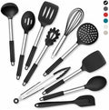 Onader Silicone Kitchen Utensils Set of 10, Cooking Utensils with Holder and Heat Resistant Stainless Steel Handle for Nonstick Cookware - Black