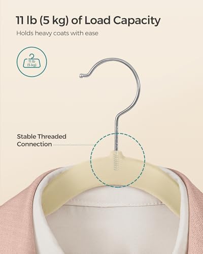 SONGMICS Velvet Hangers 50 Pack, Non-Slip Clothes Hangers with Shoulder Notches, Pants Bar, 360° Swivel Hook, Space-Saving, for Closet, Summer Sand UCRF029K05
