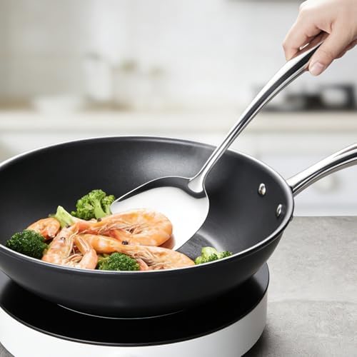 304 Stainless Steel Cooking Utensils Set, 11 PCS Long Large Metal Cooking Utensil Tools Set, Mirror Polished Kitchen Gadget Cookware and Kitchen Tool Set, Dishwasher Safe